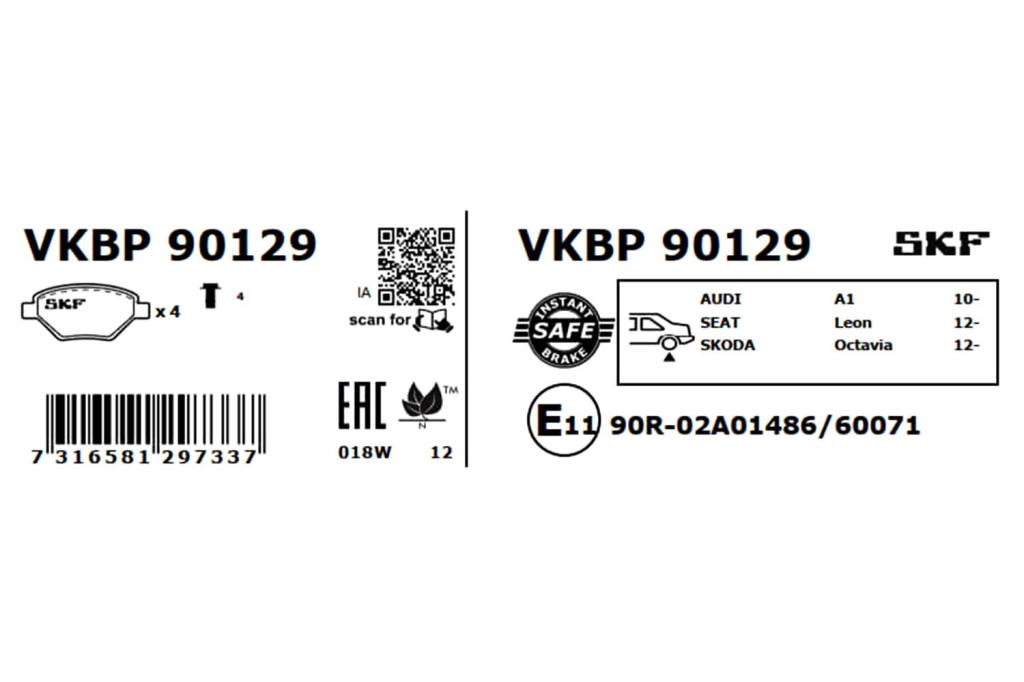 Jogo de 4 pastilhas de travão SKF ref. VKBP 90129